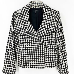 Talbots BLACK Houndstooth Wool Blend Jacket SIZE 14